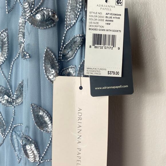 NWT ADRIANNA PAPELL DRESS GOWN 16W BLUE MOTHER OF THE BRIDE FORMAL EVENING - Picture 5 of 15